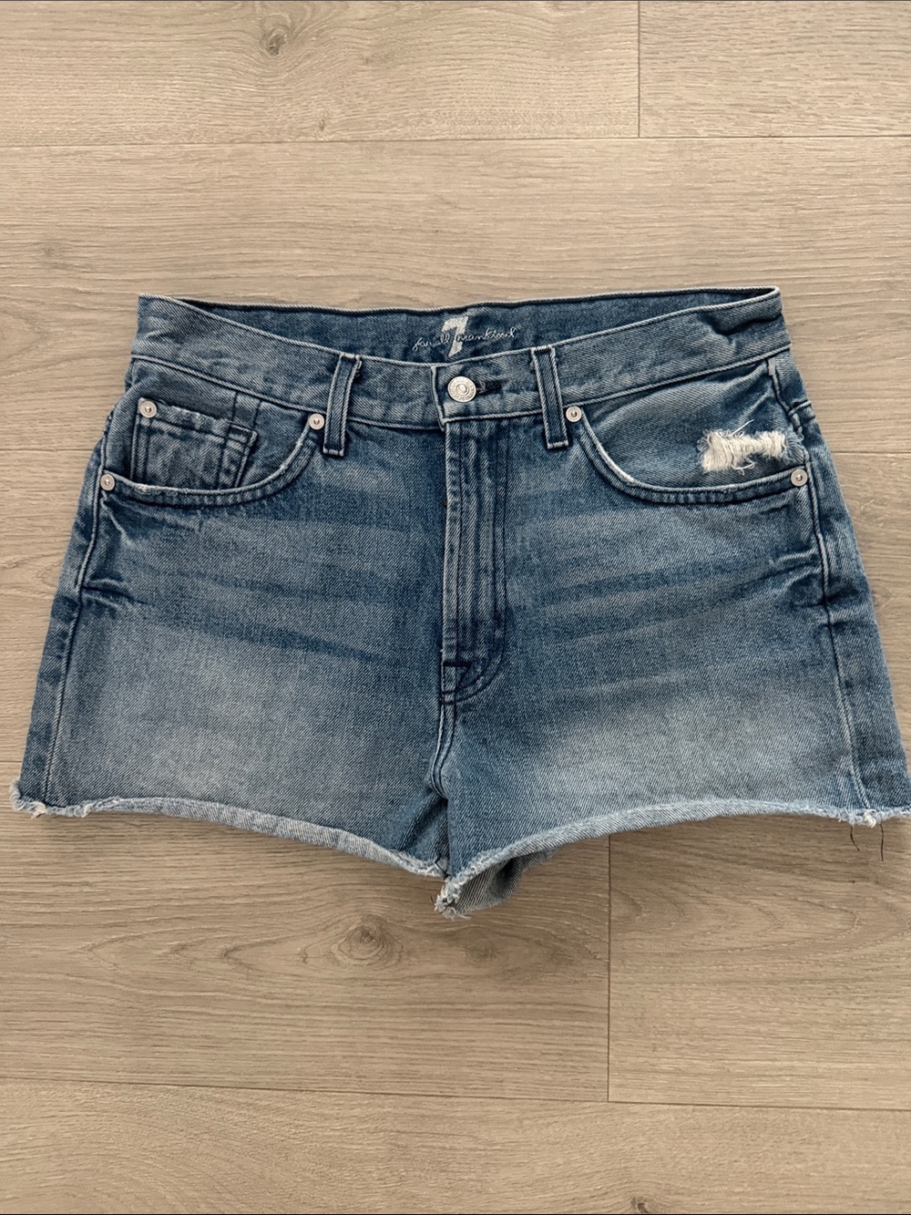 7 For All Mankind Dojo Trouser Medium Wash Denim Cutoff Shorts